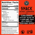 A nutrition label for Norse Roots Berzerker spicy all-seasoned flavored chips that are 150 calories for a 1oz serving, listed on a red highlight chart that reads "Snack without compromise | flavor-enhanced with beef tallow for a clean label snack and a thick-cut viking-grade crunch."