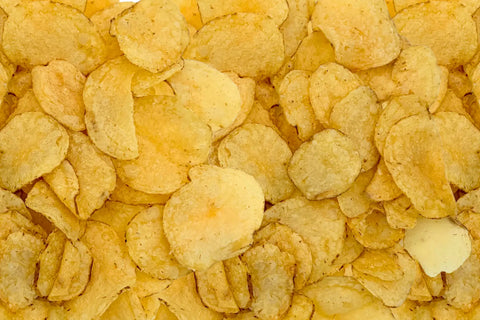 large pile of golden brown kettle cooked beef tallow potato chips from Norse Roots