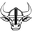 Black and white illustration of a bull wearing a Viking helmet on a white background