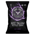 Norse Roots beef tallow potato chips in a black bag with Sea Storm & Pepper salt & pepper flavor